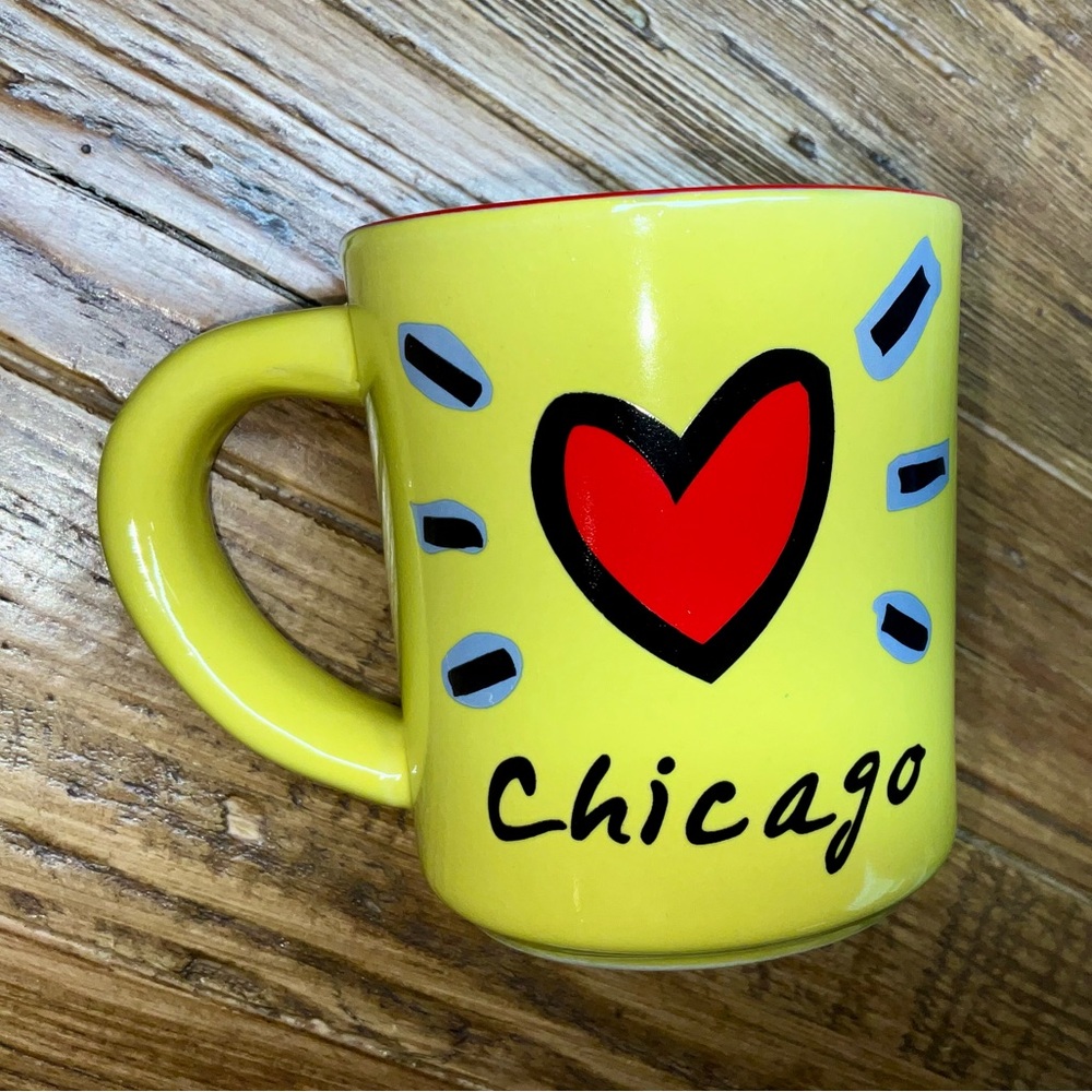 Luke a Tuke artist Chicago themed mug with vibrant colors / big heart & skyline
